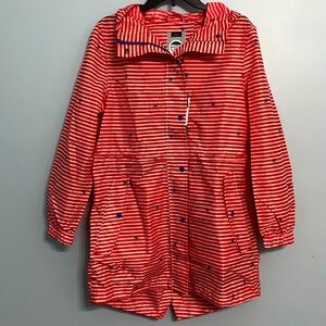 NWT Women’s 6/8 Joules Red/Cream Striped Waterproof Packaway Rain Jacket
